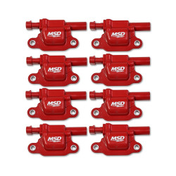 PartzBiz CM 82668 - MSD Ignition Coil - GM Gen V Blaster Series - Gen V Direct Injected Engine - Red - 8-Pack - Square