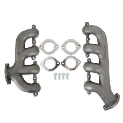 PartzBiz CM 8506HKR - Hooker BlackHeart LS Swap Exhaust Manifolds - Rear Dump SBC Exit - Natural Cast